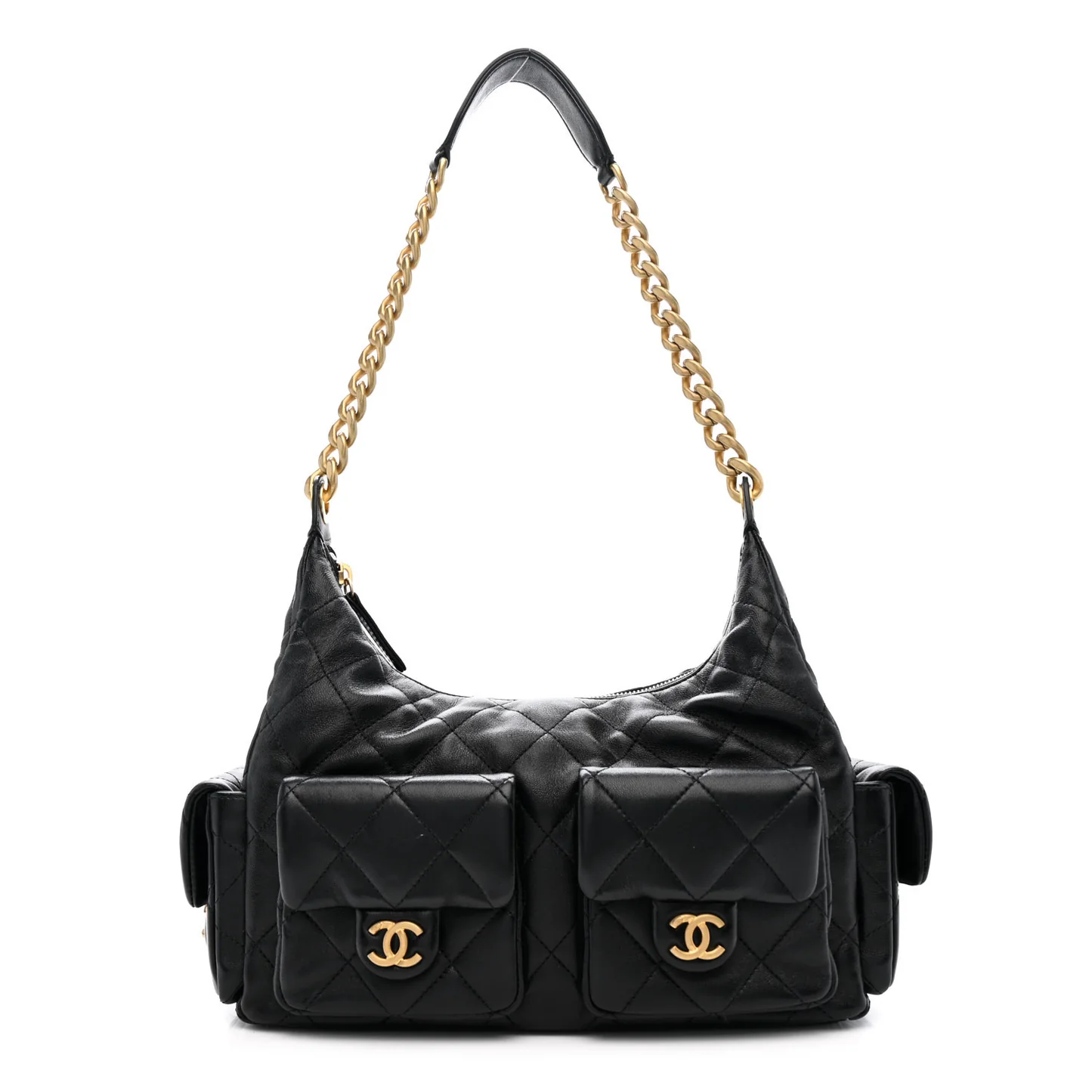 Chanel Lüks Qara Zam Deri Çanta – 30 sm Qızılı Zəncir Detallı
